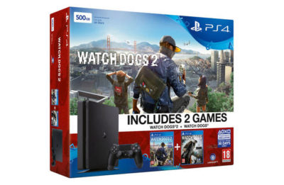 PS4 500GB Slim Console, Watch Dogs 2 Bundle